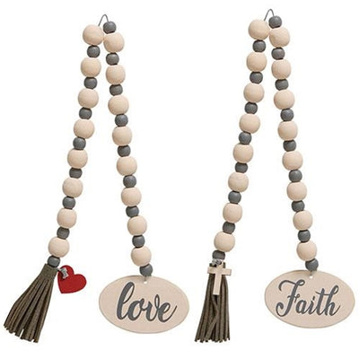 Set of 2 Faith or Love Beaded Garland With Cross and Heart Charms