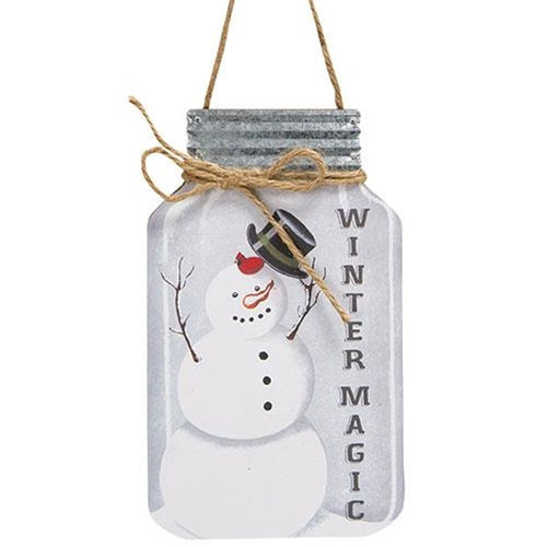 Winter Magic Snowman Mason Jar Hanging Sign 8"