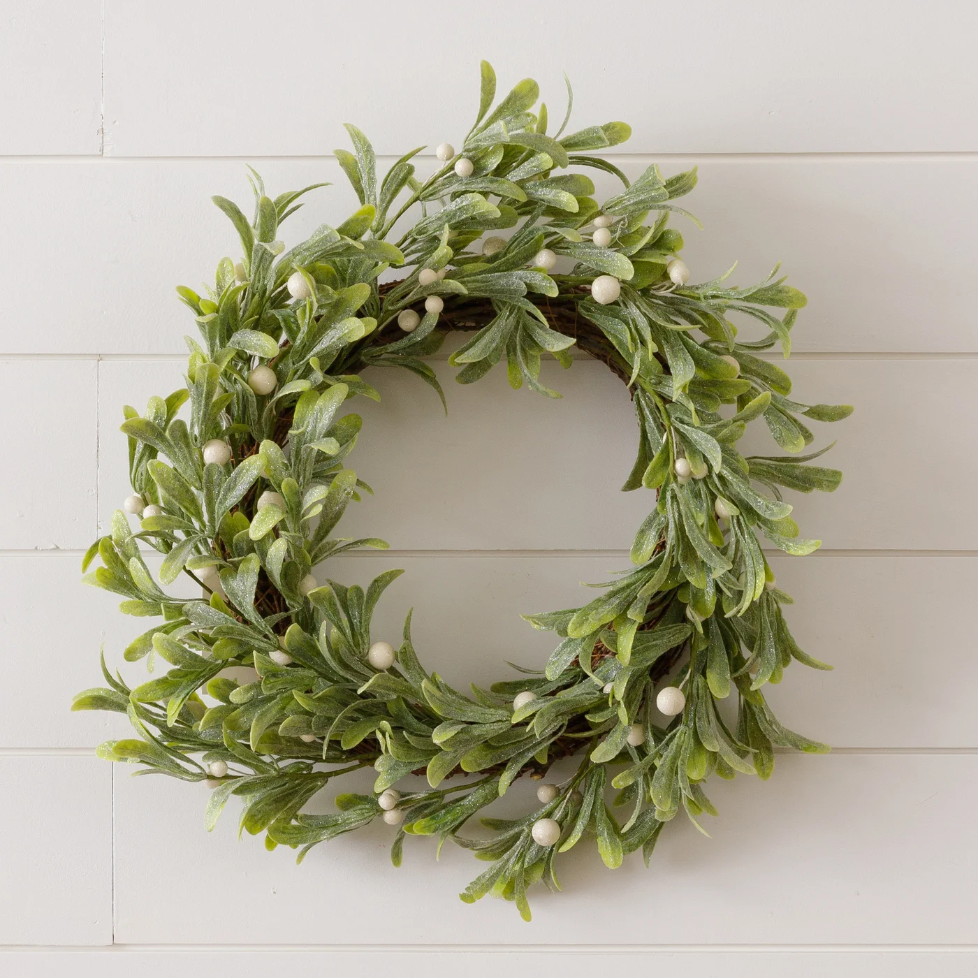 Frosted Mistletoe With Twig Base 18" Faux Foliage Wreath