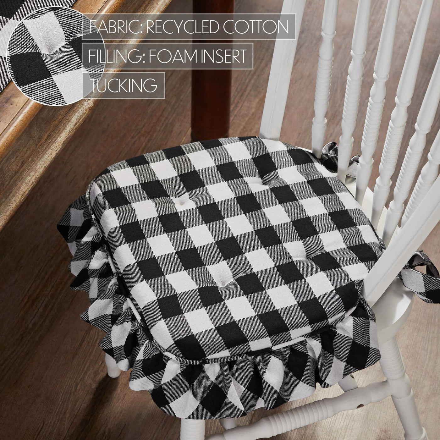 Annie Buffalo Check Black Ruffled Chair Pad