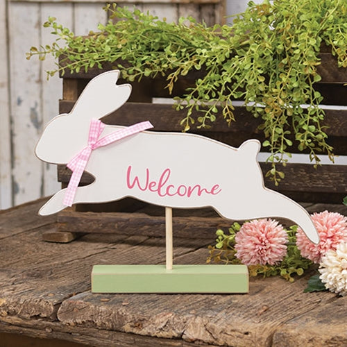 Welcome Jumping Bunny on Base 10" H