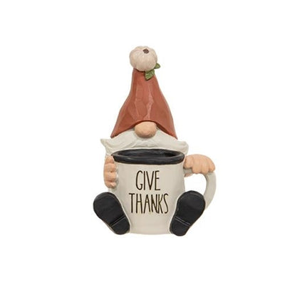 Set of 3 Sitting Gnome Fall Give Thanks Small Resin Figures