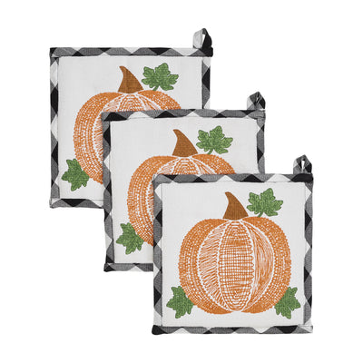 Set of3 Annie Black Check Pumpkin Trivet