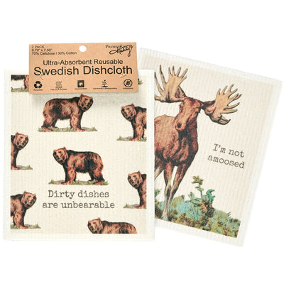 I'm Not Amoosed Bear and Moose Swedish Dishcloth Set