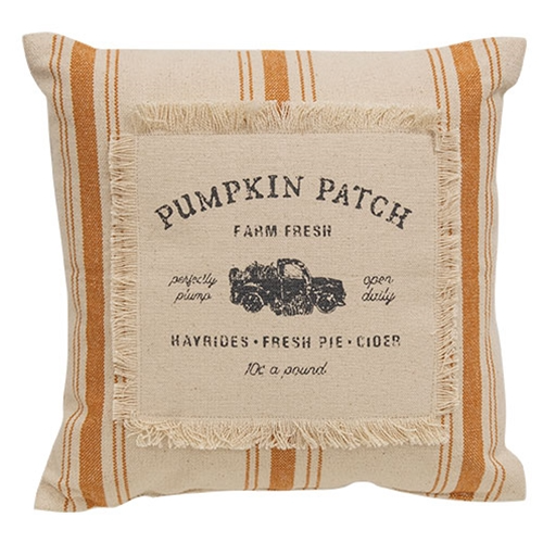 🎄💙 Pumpkin Patch Truck Orange Ticking Stripe 10" Accent Pillow