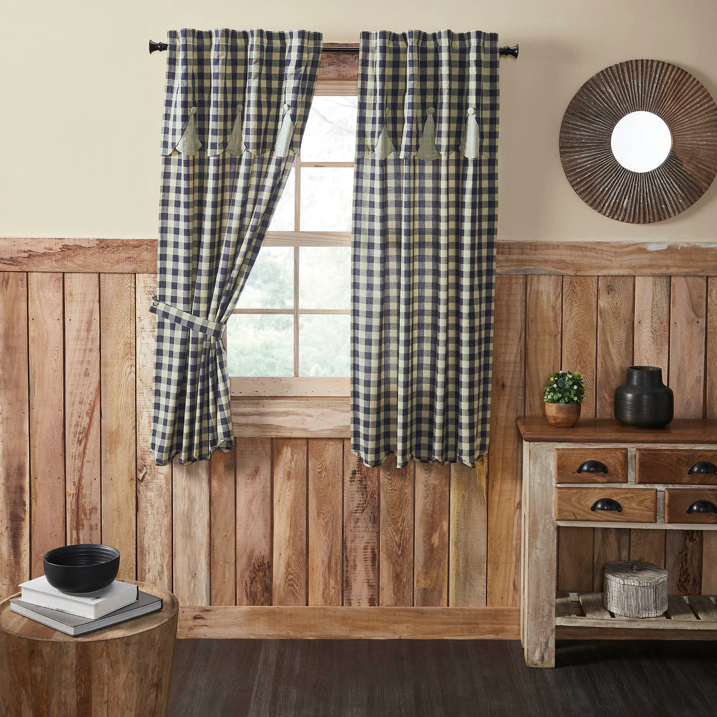 My Country Short Panel with Attached Scalloped Layered Valance Set of 2