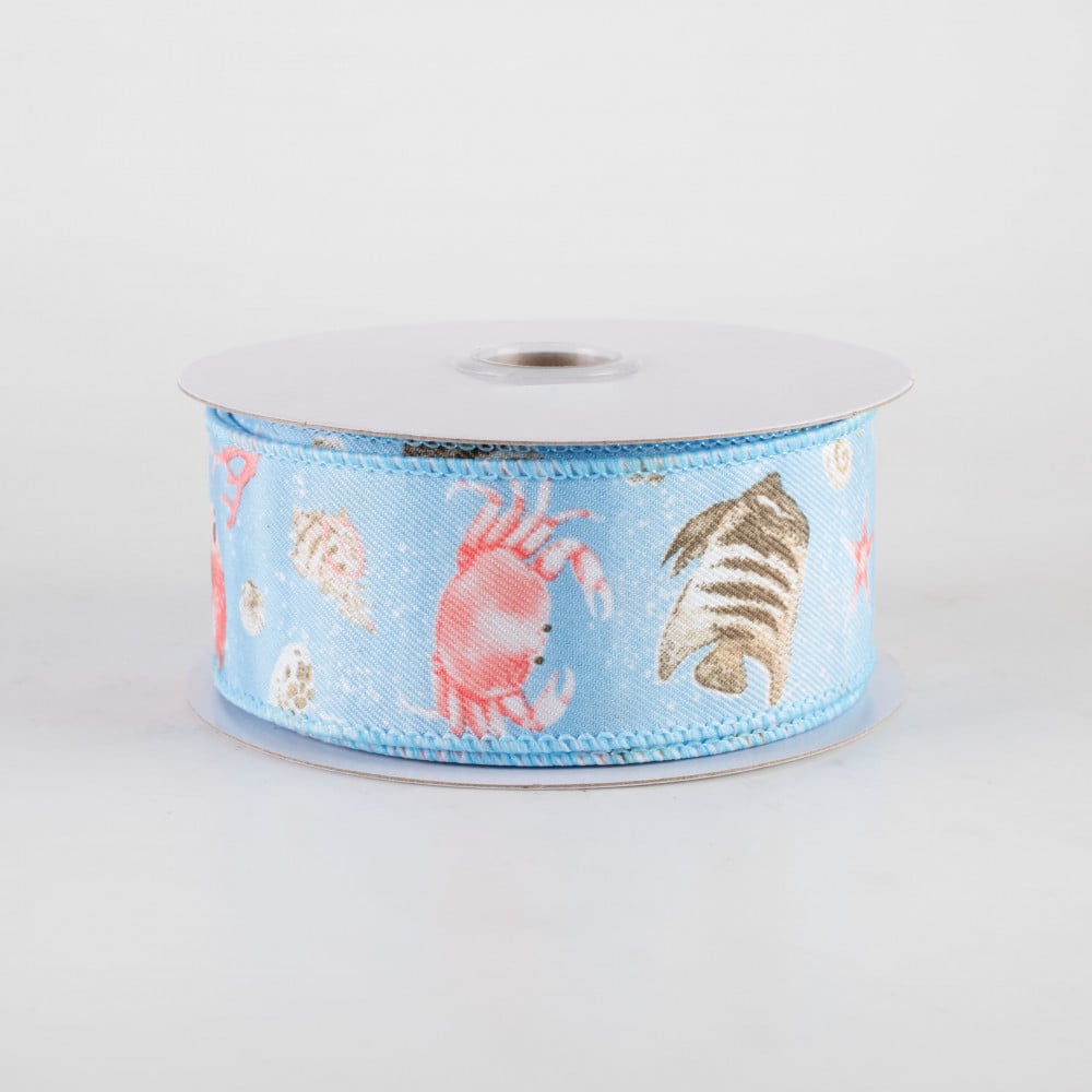 HAPPY BIRTHDAY🎂 🔥 Coastal Ocean Life Light Blue Ribbon 1.5" x 10 Yards