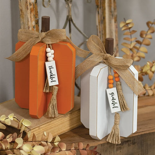 Set of 2 Small Fall Words Charm Wooden Interlocking Pumpkins