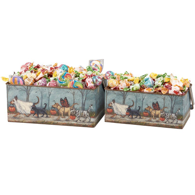 Set of 2 Spooky Pet Parade Metal Bin Set