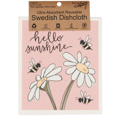 Hello Sunshine Bees and Daisies Swedish Dishcloth Set