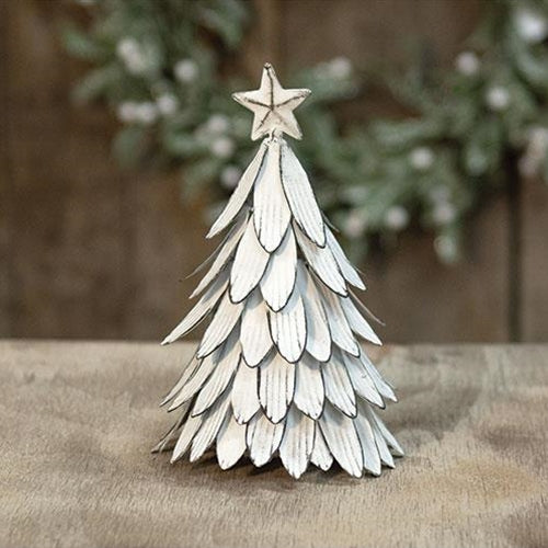 Metal Whitewashed Christmas Tree 7.5" H