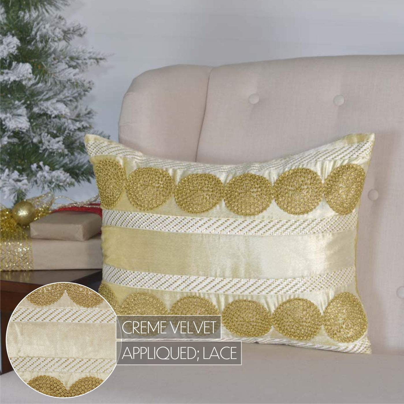 Memories Creme and Gold Swirls 14" x 18" Holiday Pillow