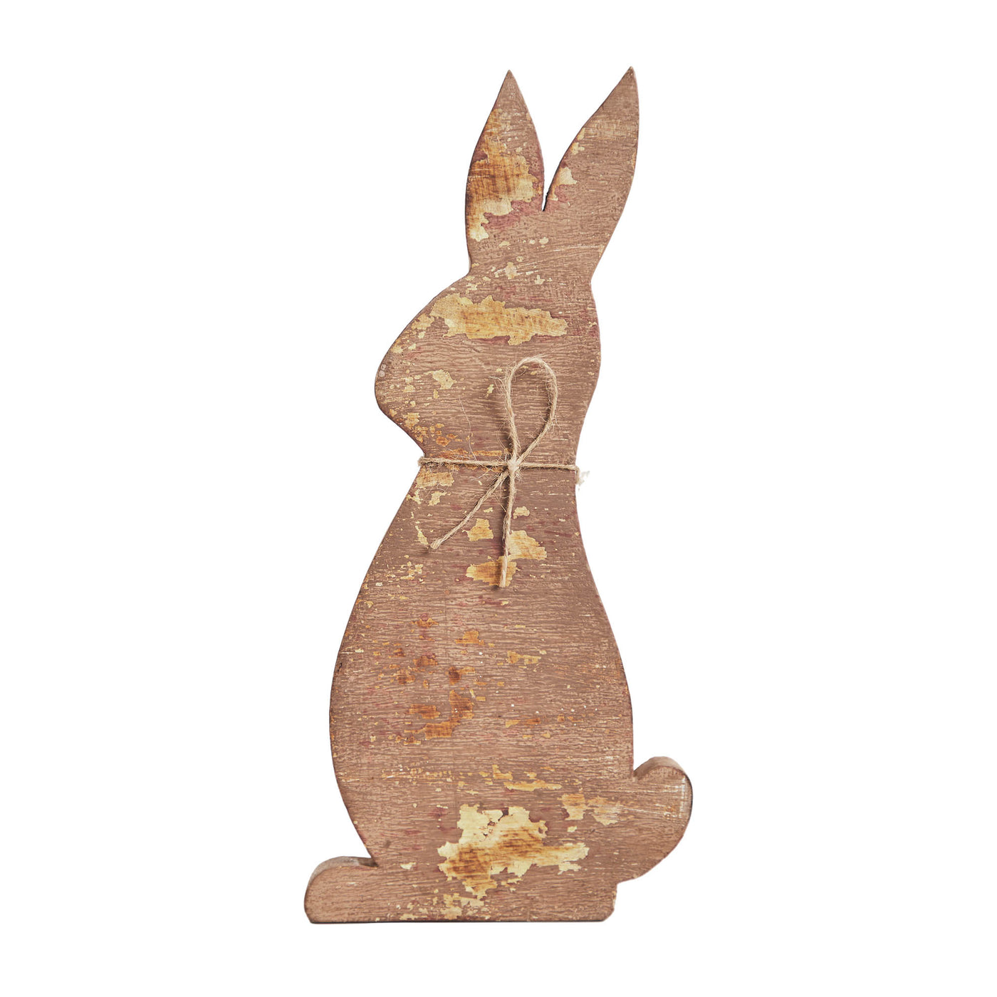 Wooden Bunny with Burlap Star Figure 12" H