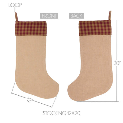 Burgundy Check Jute Christmas Stocking 20" H