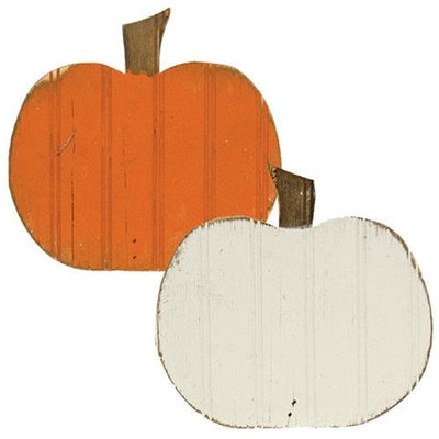 Set of 2 Orange and White Beadboard Pumpkins 8.25"H