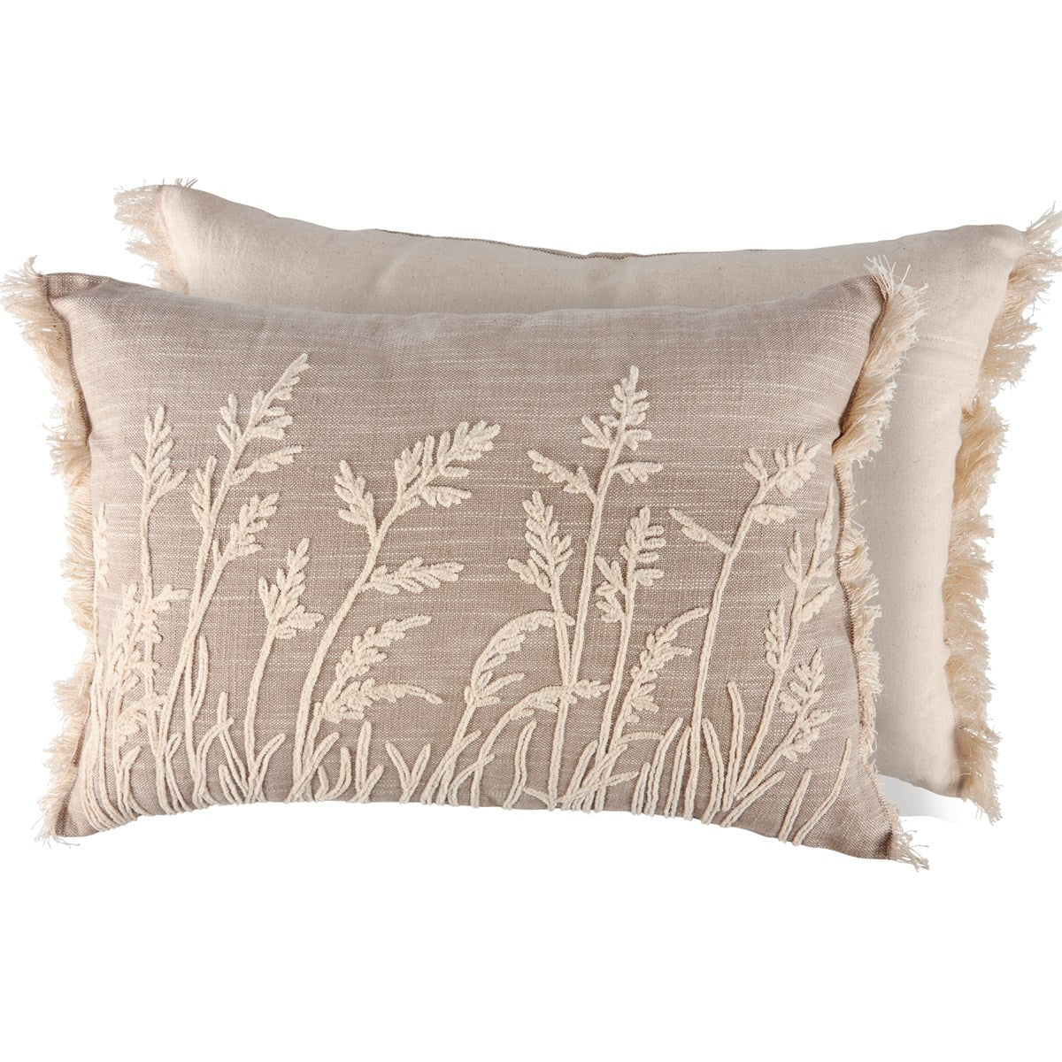 Natural Grasses Embroidered Cottage Accent Pillow