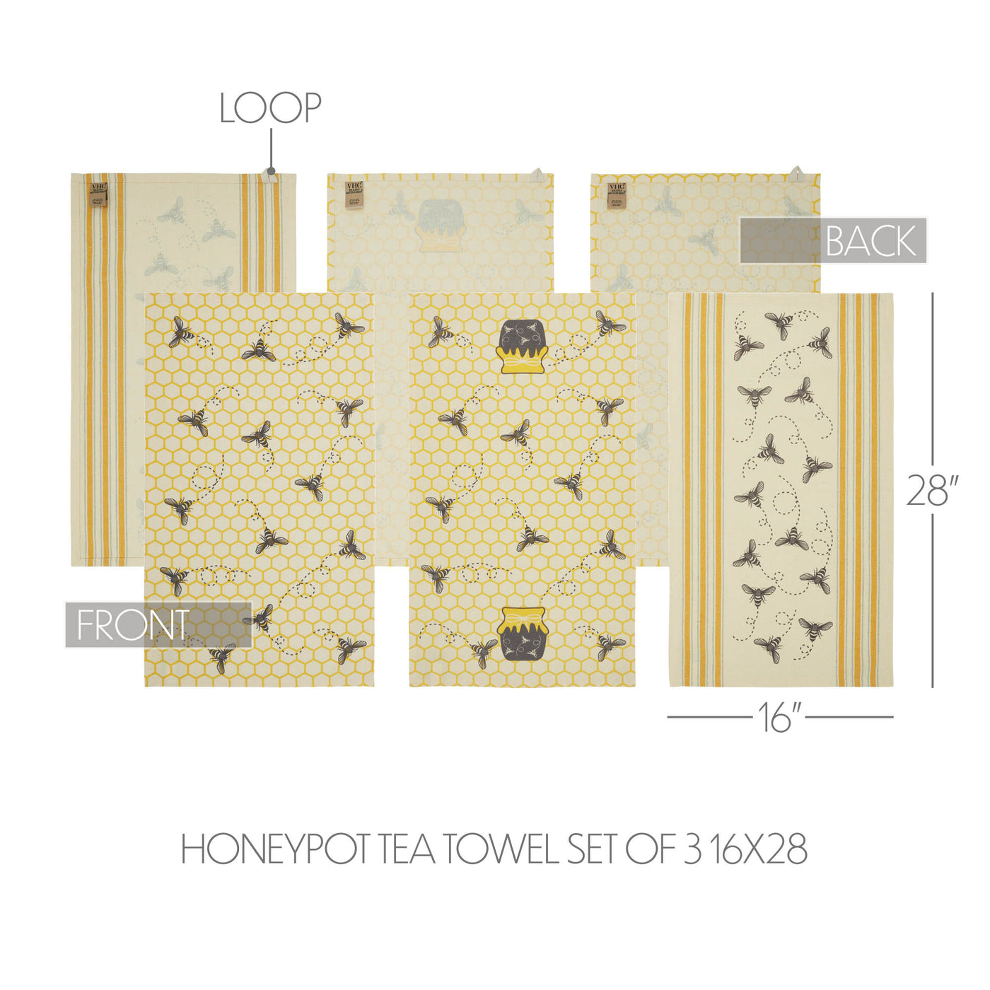 Set of 3 Buzzy Bees Honeypot Tea Towels