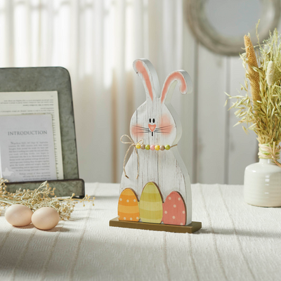Bunny Hop with Eggs 12" Wooden Sitter
