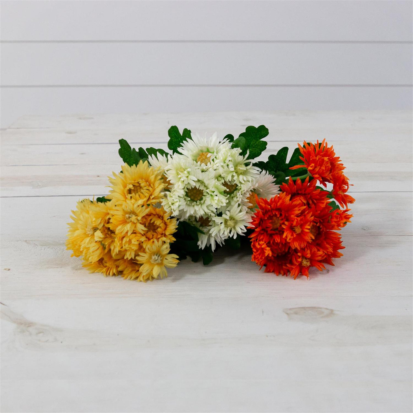 Set of 3 Chrysanthemums Yellow Bronze White 10" Faux Floral Stems