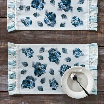 Set of 2 Blue Hydrangea Ruffled Placemats