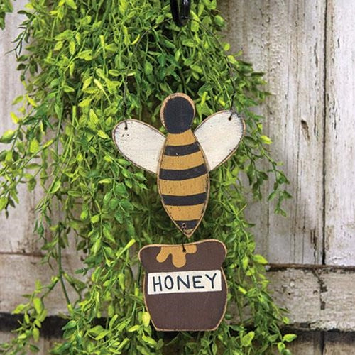 💙 Wooden Honey Bee Pot Distressed Hanger