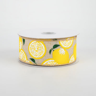 🔥 Lemons on Tan Ribbon 1.5" x 10 yards