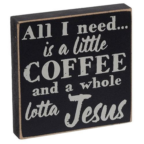 Set of 2 Coffee & Prayer 4" Square Wooden Block Signs