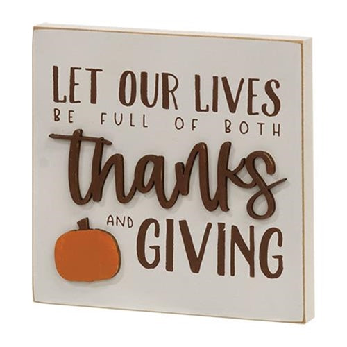 💙 Let Our Lives Be Full of Thanks and Giving 5" Square Block Sign