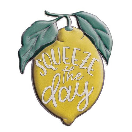 Squeeze The Day Lemon Shaped Metal Sign