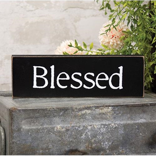 Blessed Typewriter Font 9.5" Wooden Block Sign