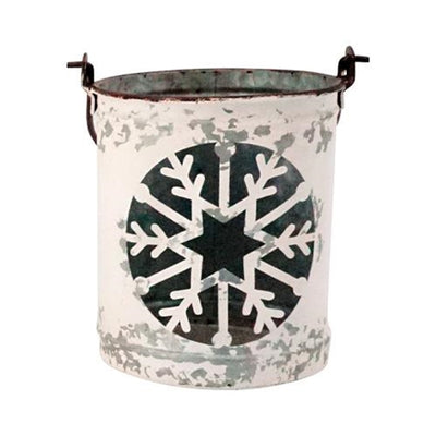 Set of 2 White Metal Snowflake Bucket