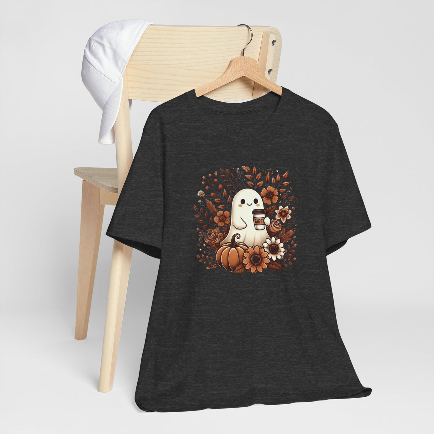 Floral Ghost With Coffee Halloween T-Shirt