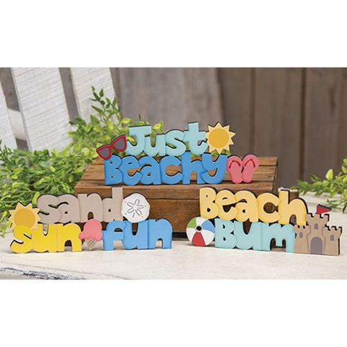 Set of 3 Beach Bum Just Beachy Wooden Word Sitters