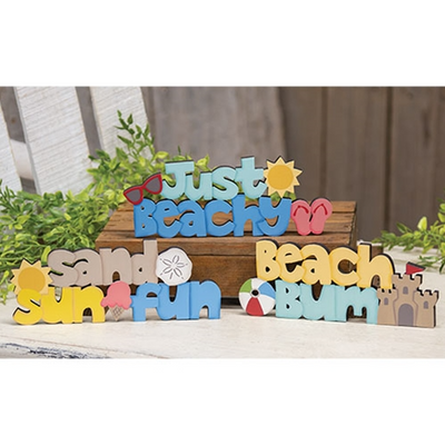 Set of 3 Beach Bum Just Beachy Wooden Word Sitters