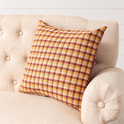 Burgundy and Mustard Plaid Reversible 18" Accent Pillow