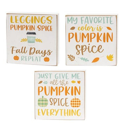Set of 3 Pumpkin Spice Everything 4" Small Square Block Signs