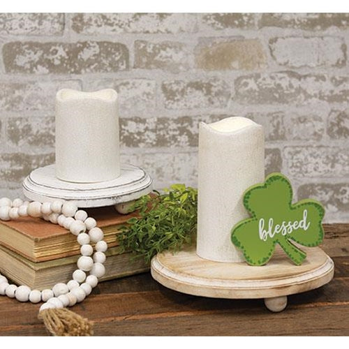 Set of 2 Distressed Whitewashed Wooden Risers