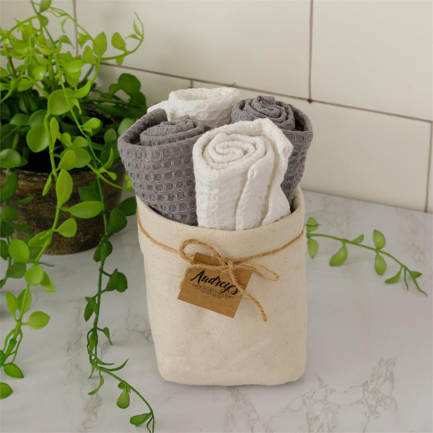 White and Gray Waffle Dish Cloth Set of 4