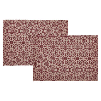 Set of 2 Custom House Burgundy Tan Jacquard Placemats