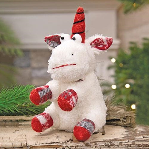 Rosie Mittens Holiday Unicorn Plaid Trim Plush 8.5"