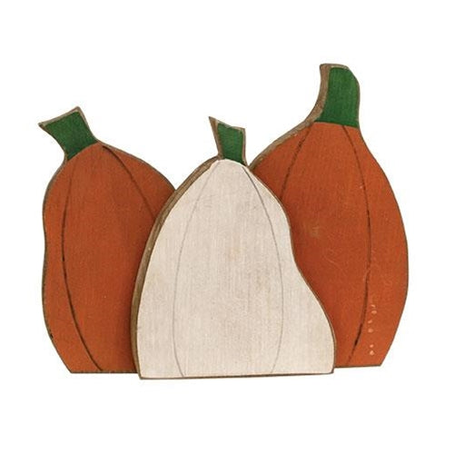Rustic Wood Standing Primitive Pumpkin Trio 10" H