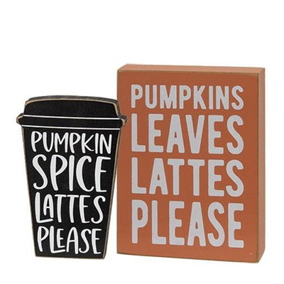 Set of 2 Pumpkins Leaves Box Sign and Pumpkin Spice Chunky Sitter Signs