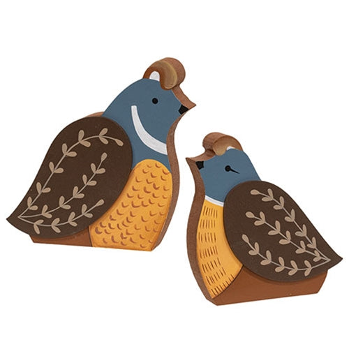 Set of 2 Quail Chunky Wooden Sitters