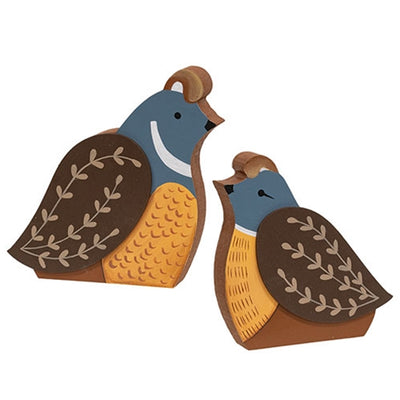 Set of 2 Quail Chunky Wooden Sitters