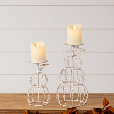 Set of 2 White Wire Pumpkin Candle Holders