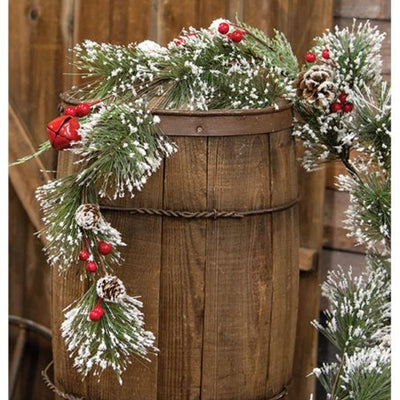 Snowy Pine with Red Bells & Berries 63" Faux Evergreen Garland