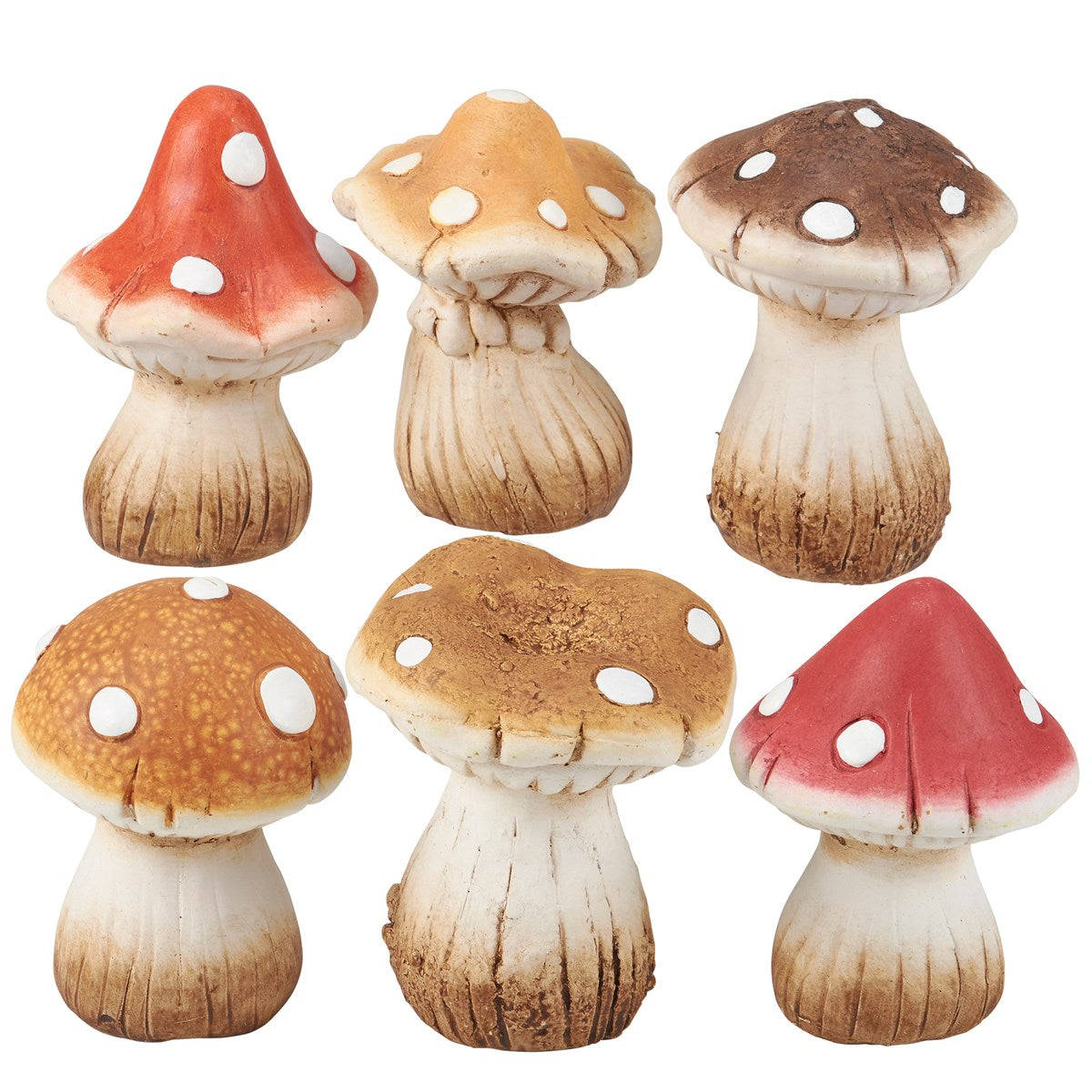 Set of 6 Assorted Mushrooms Figurines 4.25"