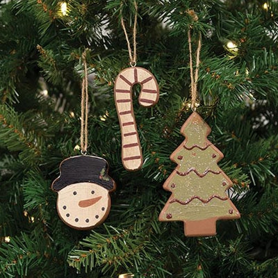 Set of 3 Wooden Christmas Cookie Ornaments