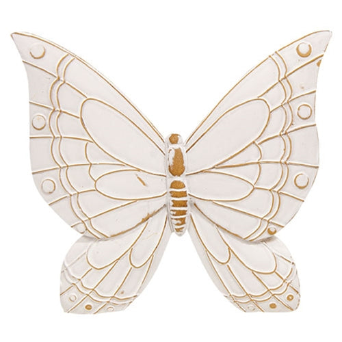 Set of 3 Distressed White Resin Butterfly Shelf Sitters