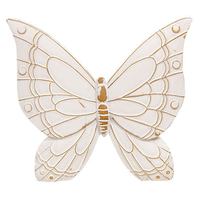 Set of 3 Distressed White Resin Butterfly Shelf Sitters